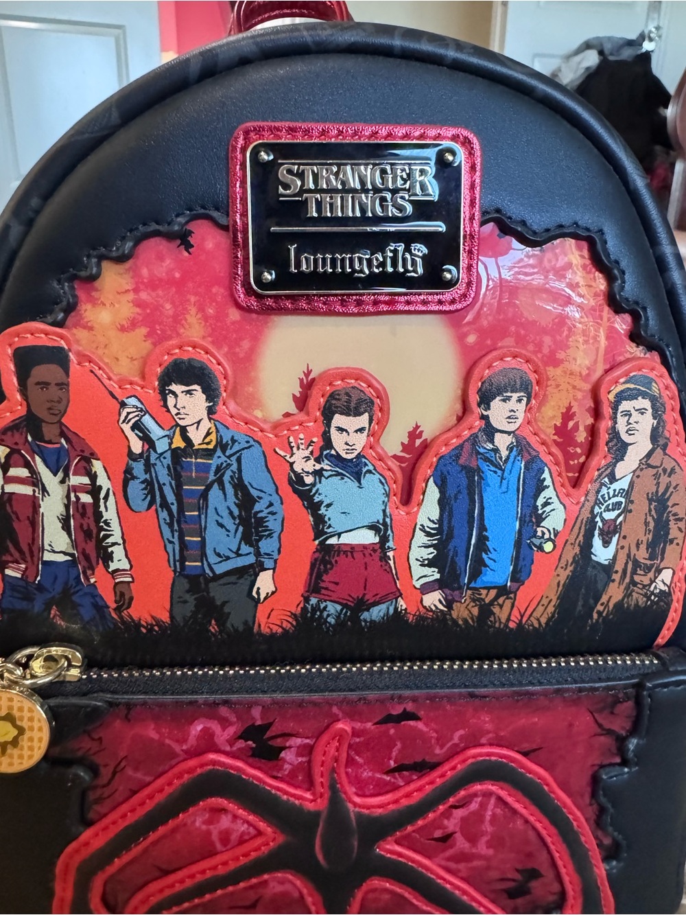 Loungefly Stranger Things Red and Black Mini Backpack with Characters - Picture 3 of 9